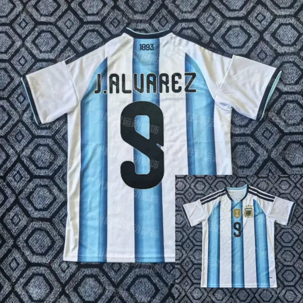 Design Argentina National Team 2022 Home Jersey J. Alvarez #9 Blue and White Striped Soccer Jersey - 1
