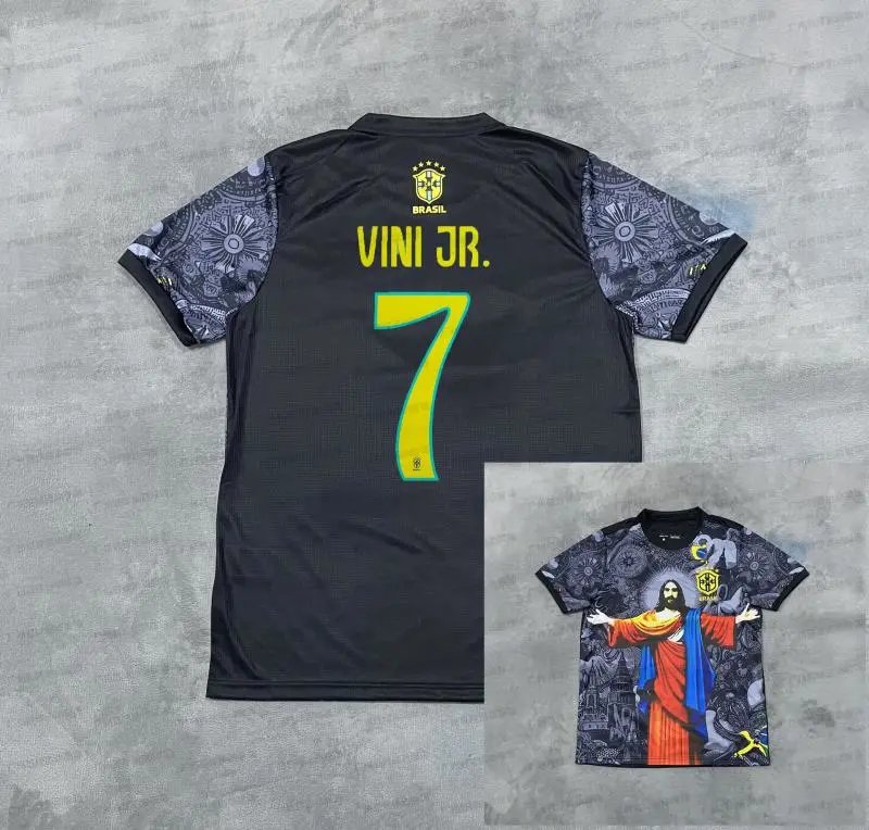 CBF Brazil National Team Vini Jr. #7 Graphic Jersey Black Pink - 12