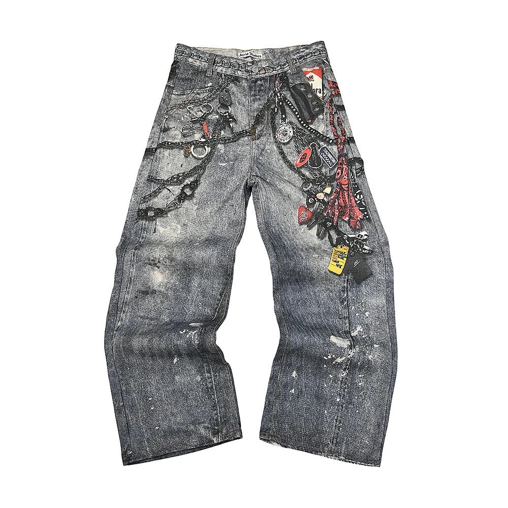 Acne Studios Distressed Print Jeans Gray - 19