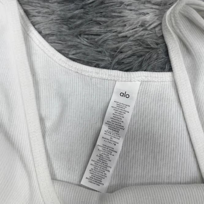 Alo Ribbed Cropped Tank Top White Vest Top - 10