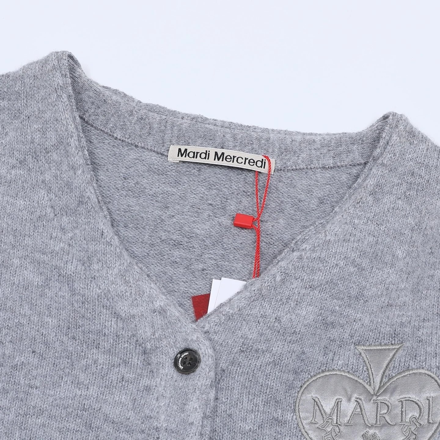 Mardi Mercredi Heart Embroidered Gray Cardigan - 4