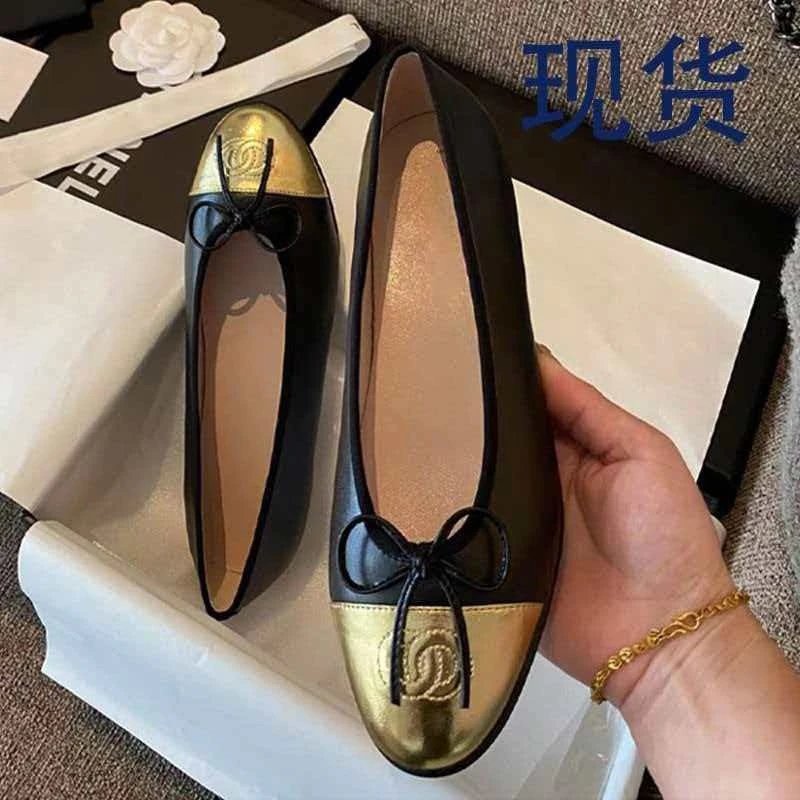 Chanel Ballerina Flats Silver Metallic Bow Detail Flat Shoes Loafers - 5
