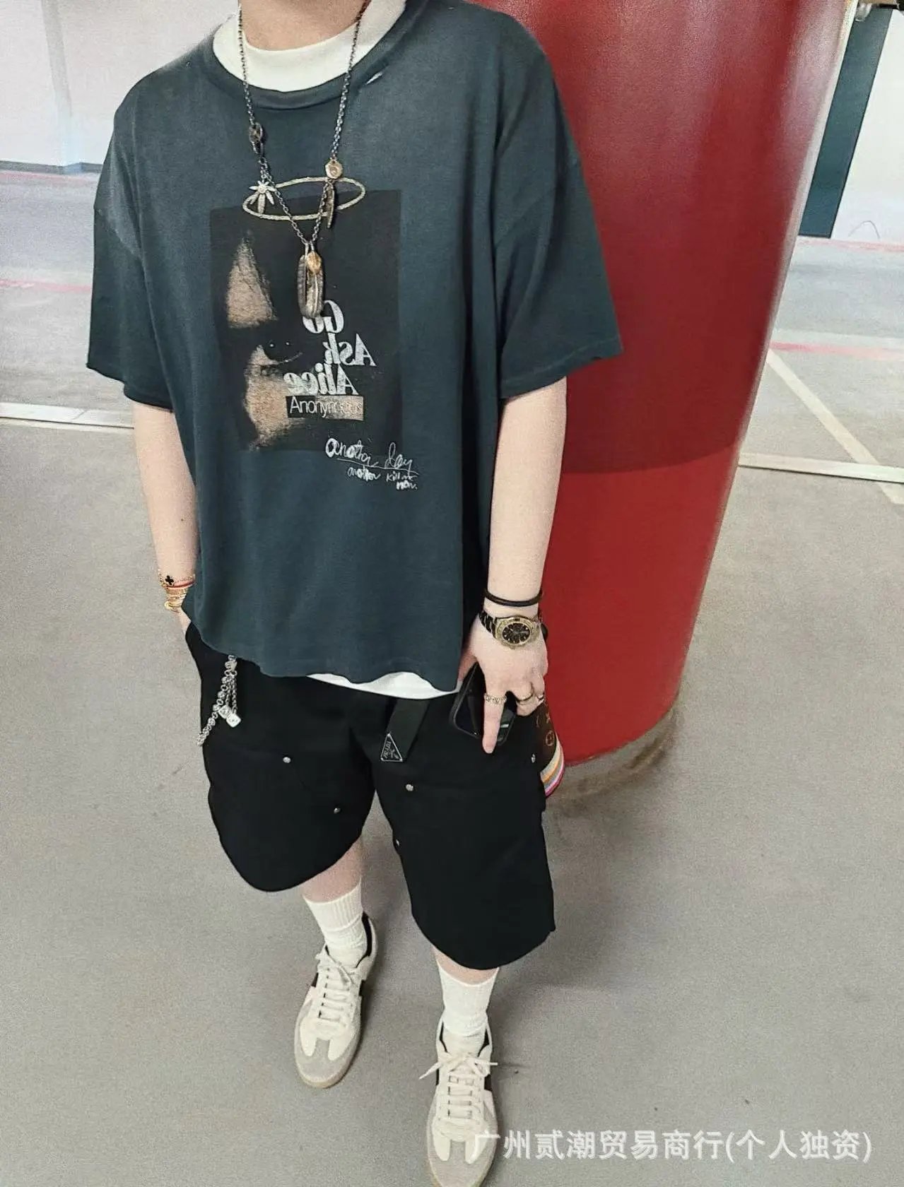 Design Collage Print Distressed Oversized T-Shirt Off-White - 4