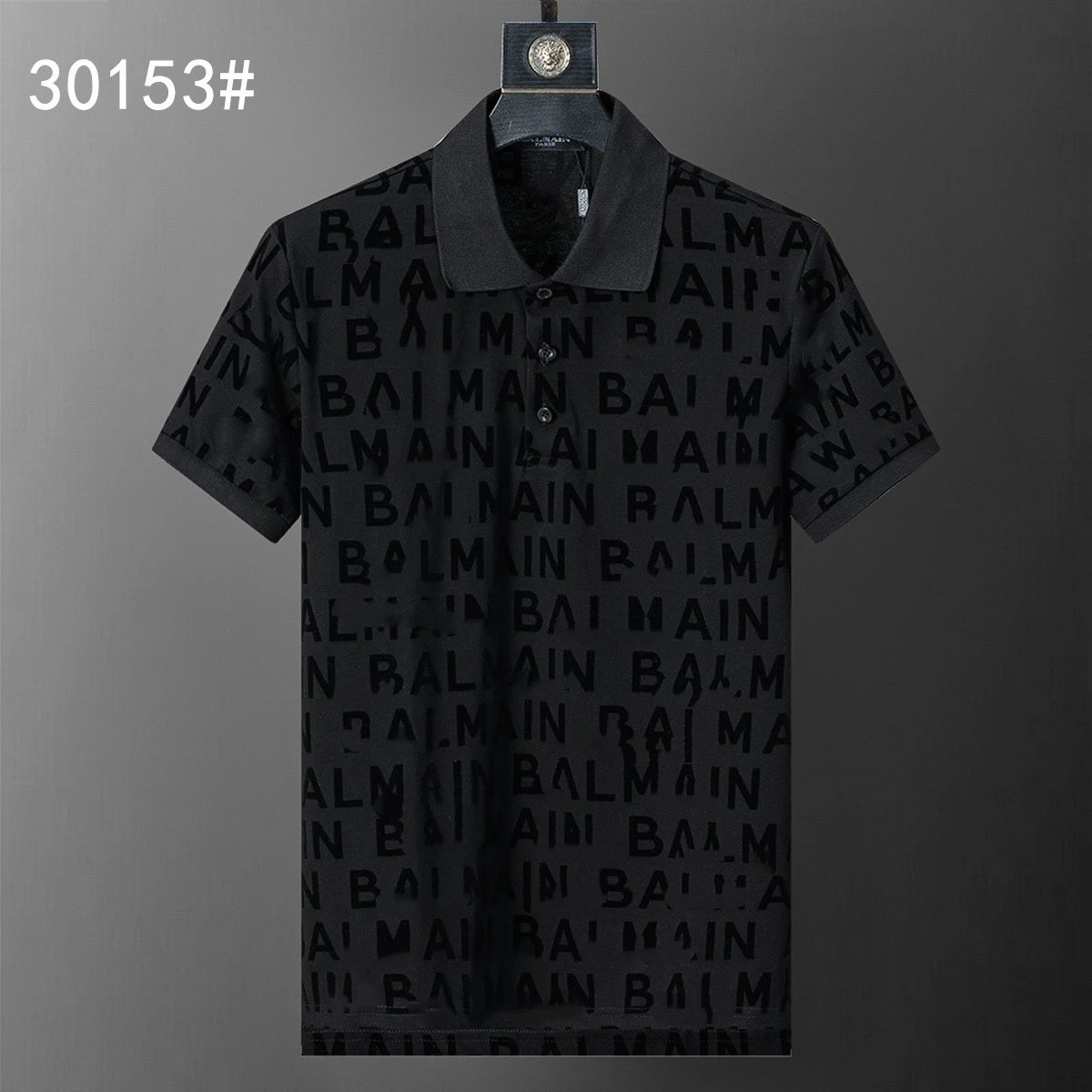 Balmain All-Over Logo Print Black Polo Polo Shirt - 1