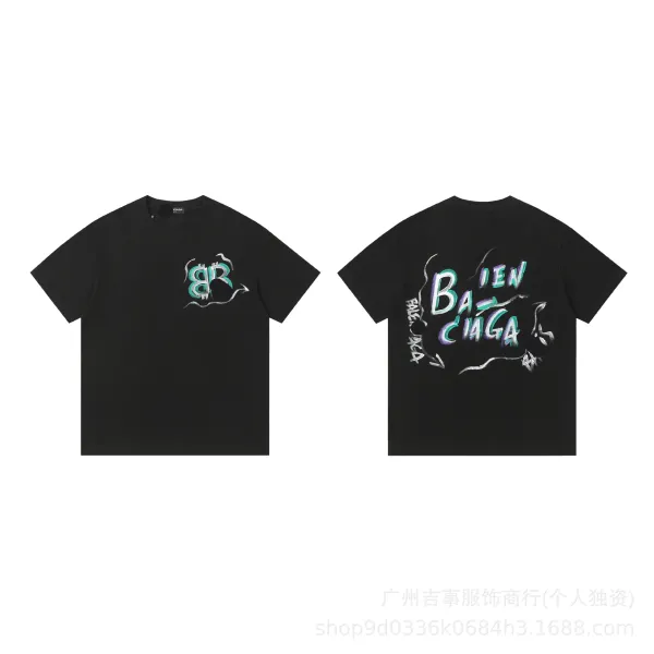 Balenciaga BB Logo Graffiti Print Black T-Shirt - 1