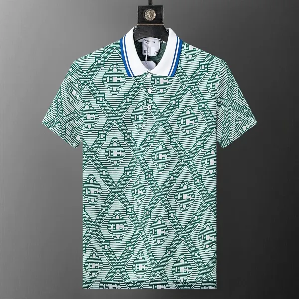 BLANCA Geometric Print Polo Green / White Polo Shirt - 1