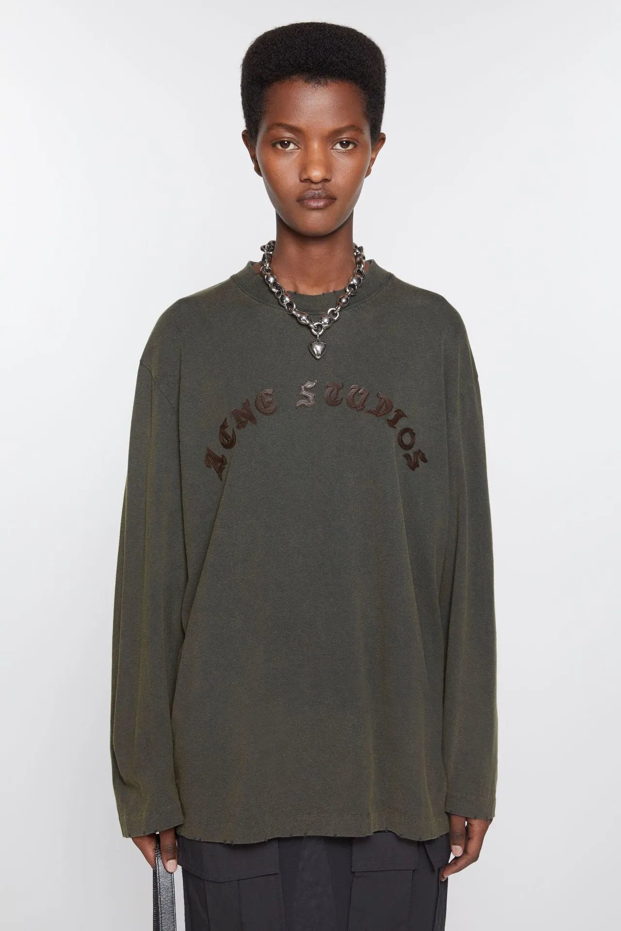 Acne Studios Embroidered Logo Long-Sleeve T-Shirt Olive Green - 6