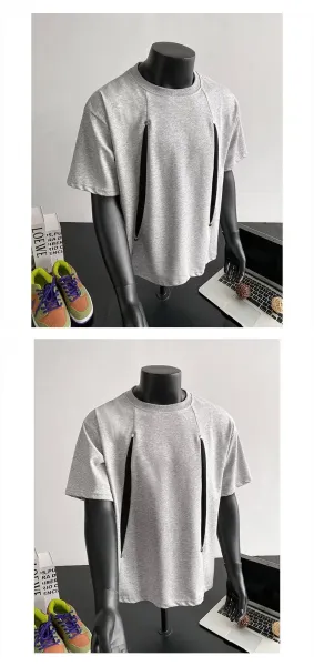 Design Zip Detail Gray T-Shirt - 4