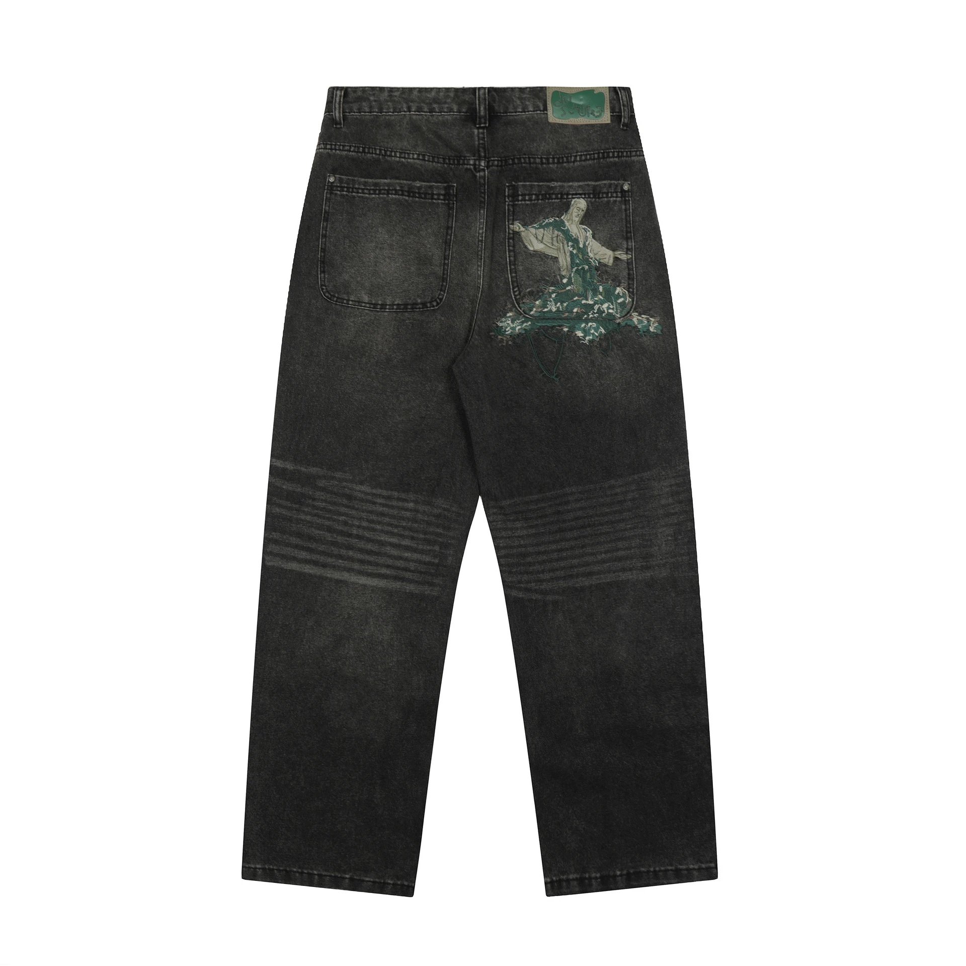 Design SCHYBE Embroidered Bear Motif Light Wash Jeans - 19