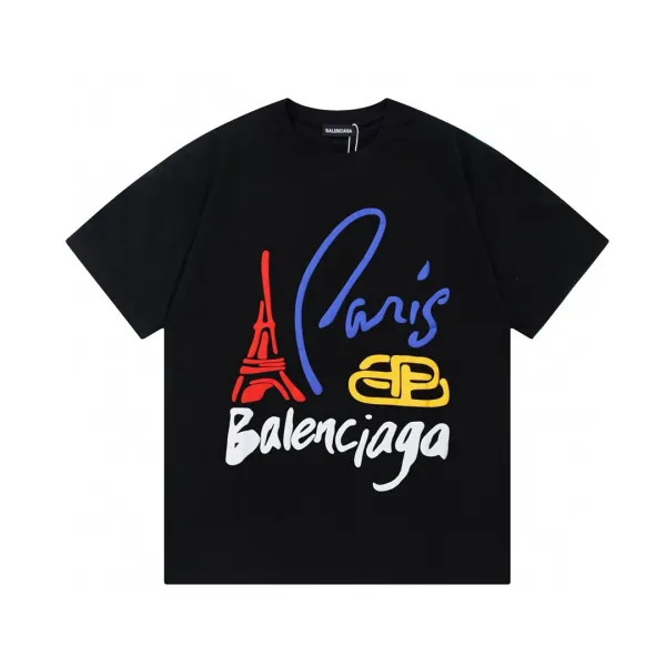Balenciaga Paris Eiffel Tower Graphic Black T-Shirt - 1