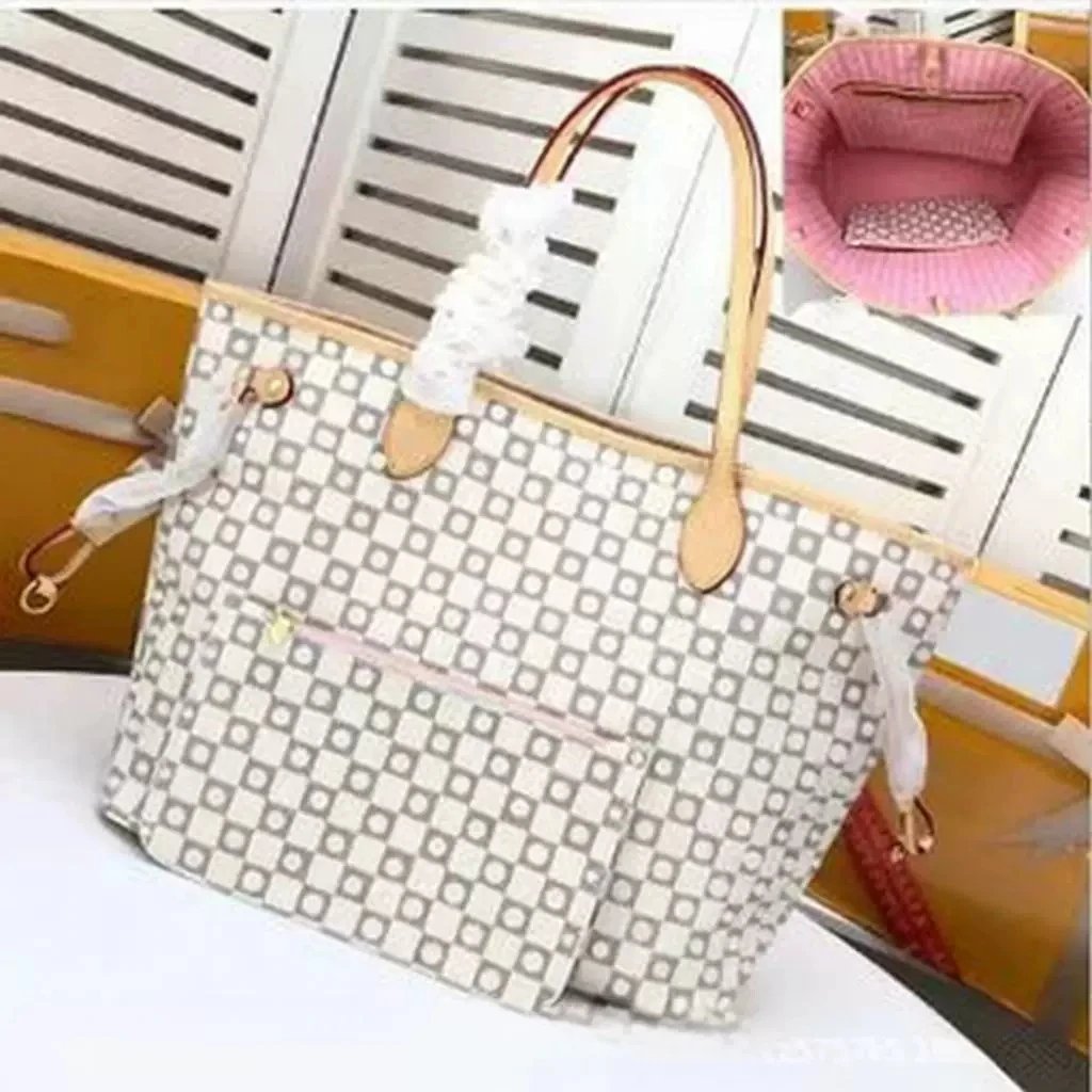 Design Checkered Pattern Tote Bag with Matching Clutch in Brown and Pink - 4