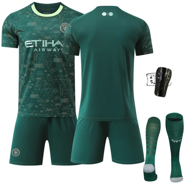 Manchester City FC 2023-24 Third Kit Green Geometric Pattern Jersey Set - 1