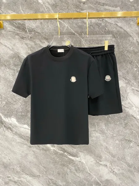 Moncler Logo Embroidered Black T-Shirt and Shorts Set - 1