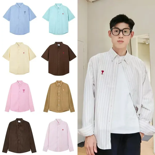 AMI Paris Heart Logo Oxford Shirt Light Blue - 48