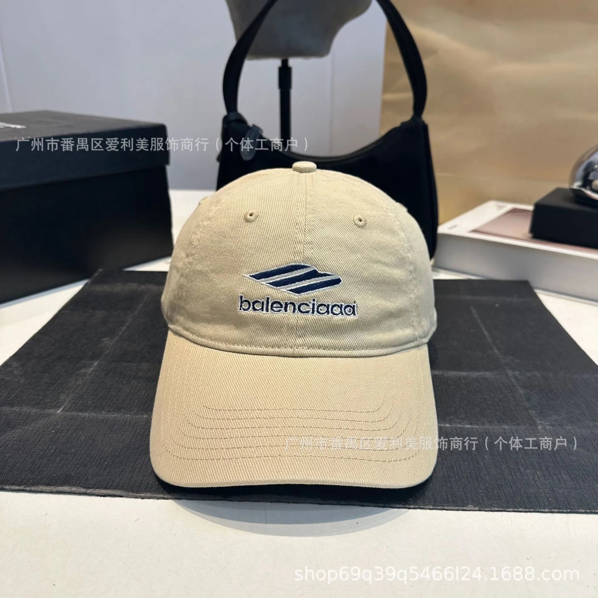 Balenciaga Logo Embroidered Beige Baseball Cap - 6