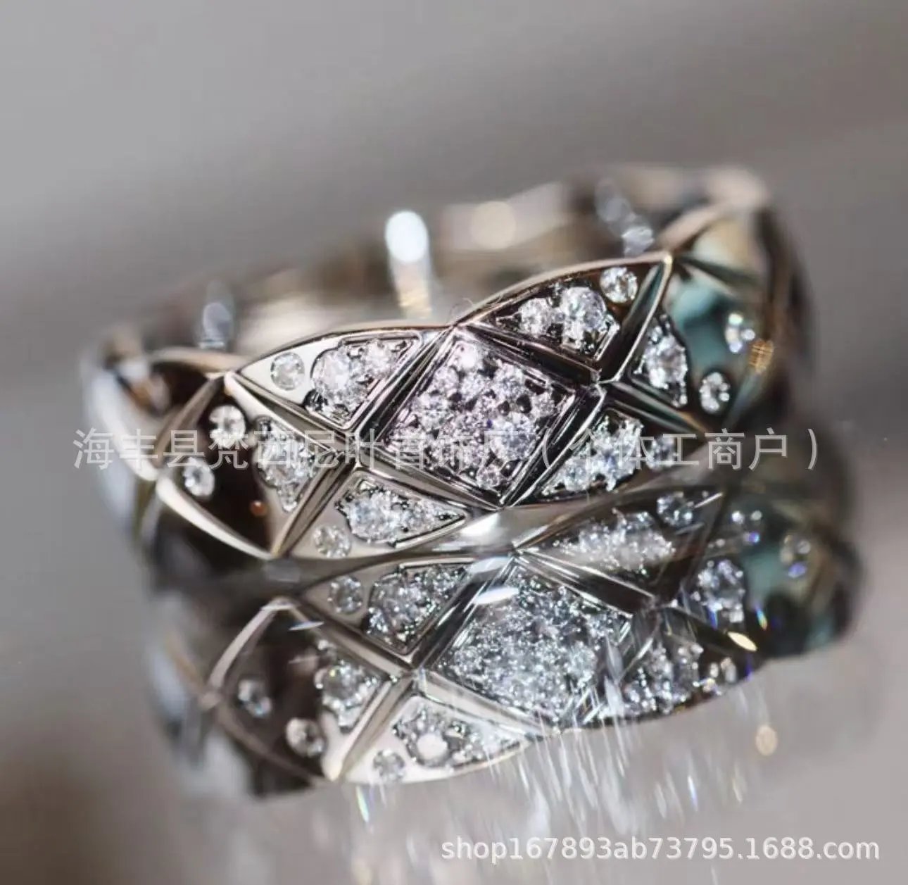 Design Quilted Diamond-Set Ring Silver Jewelry - 8
