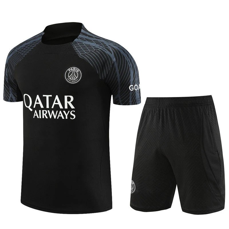 Paris Saint-Germain Training Kit Black Pink Jersey and Shorts Sets - 9