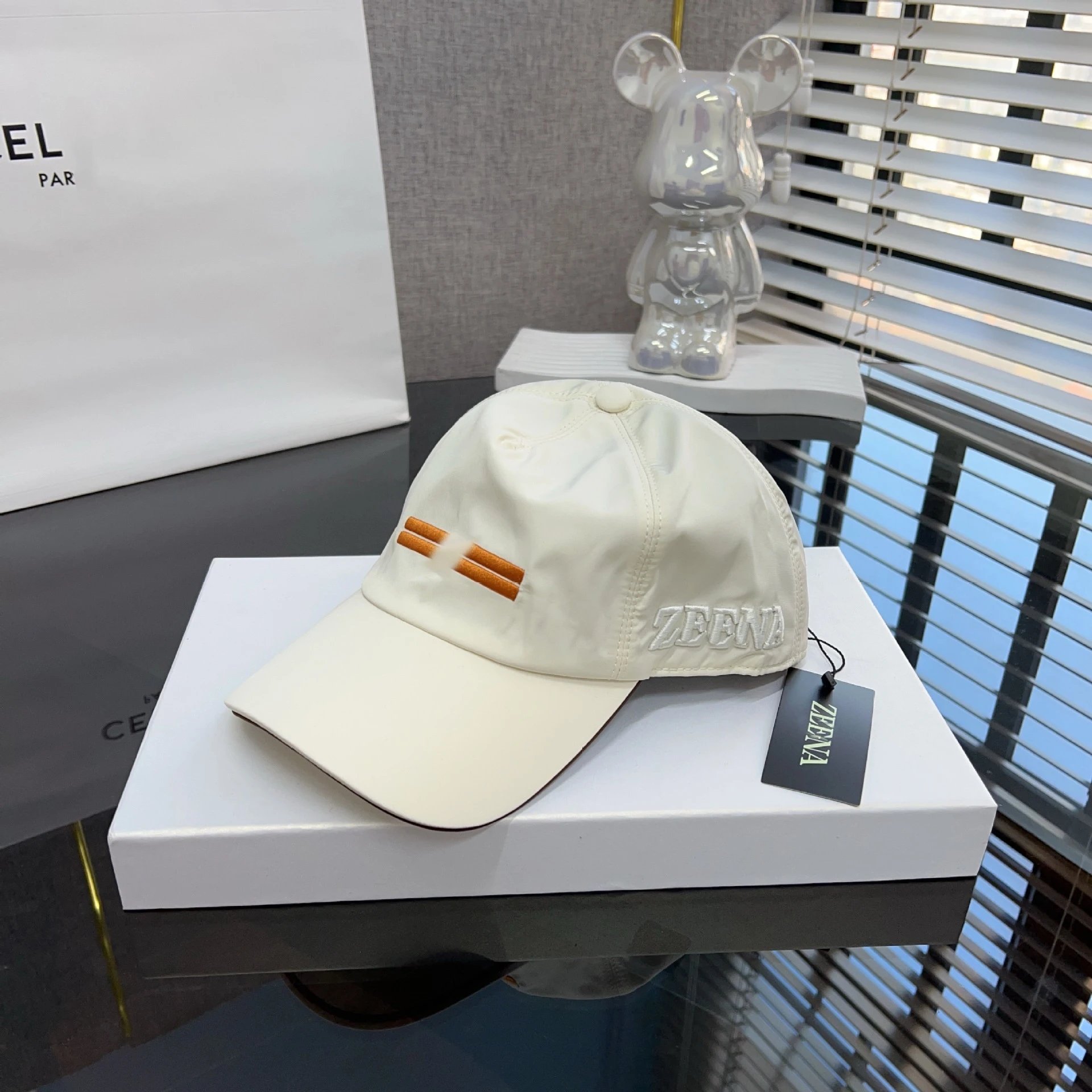 Zegna Baseball Cap Navy with Orange Stripe - 4
