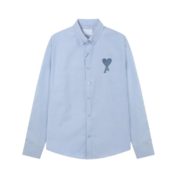 AMI Paris Heart Logo Oxford Shirt Light Blue - 1