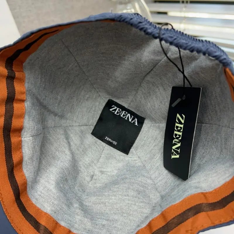 Zegna Baseball Cap Navy with Orange Stripe - 11