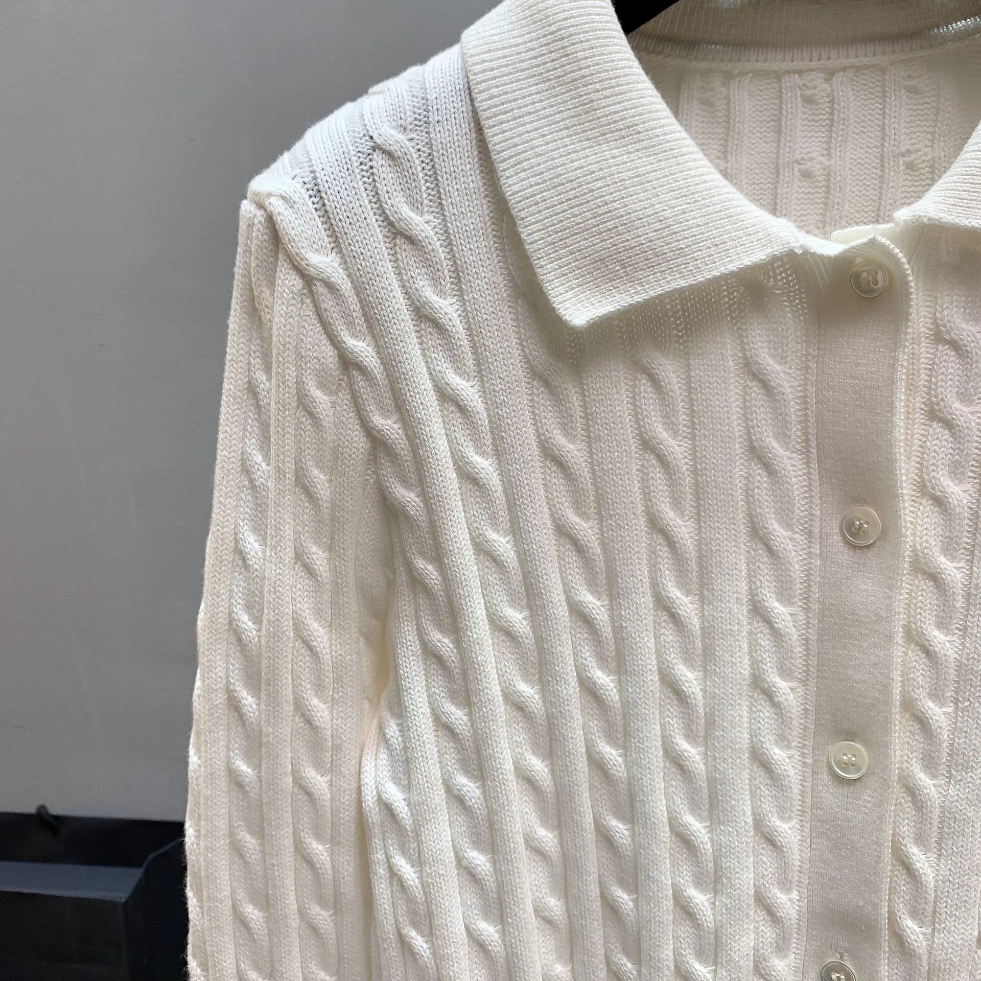Polo Ralph Lauren Cable Knit Collar Cardigan White - 10