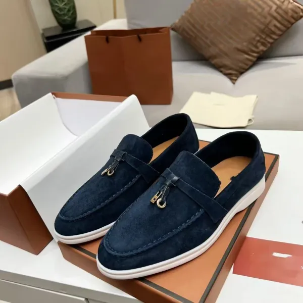 Hogan H222 Loafers Navy Suede with Gold-tone Hardware Casual Shoes - 1
