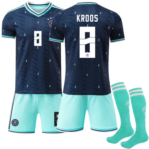 Design Germany National Team 2024 Away Kit Kroos #8 Navy Turquoise Jersey Set Sets - 1