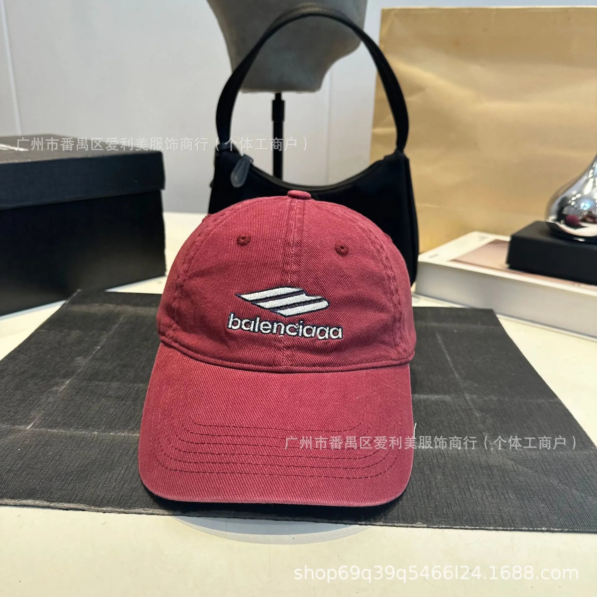 Balenciaga Logo Embroidered Beige Baseball Cap - 11