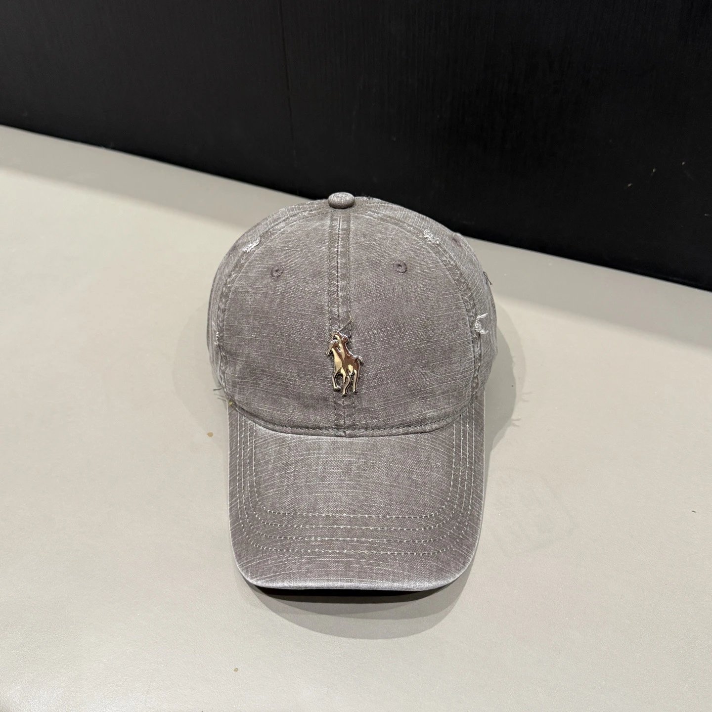 Prada Triangle Logo Washed Denim Baseball Cap Gray - 9