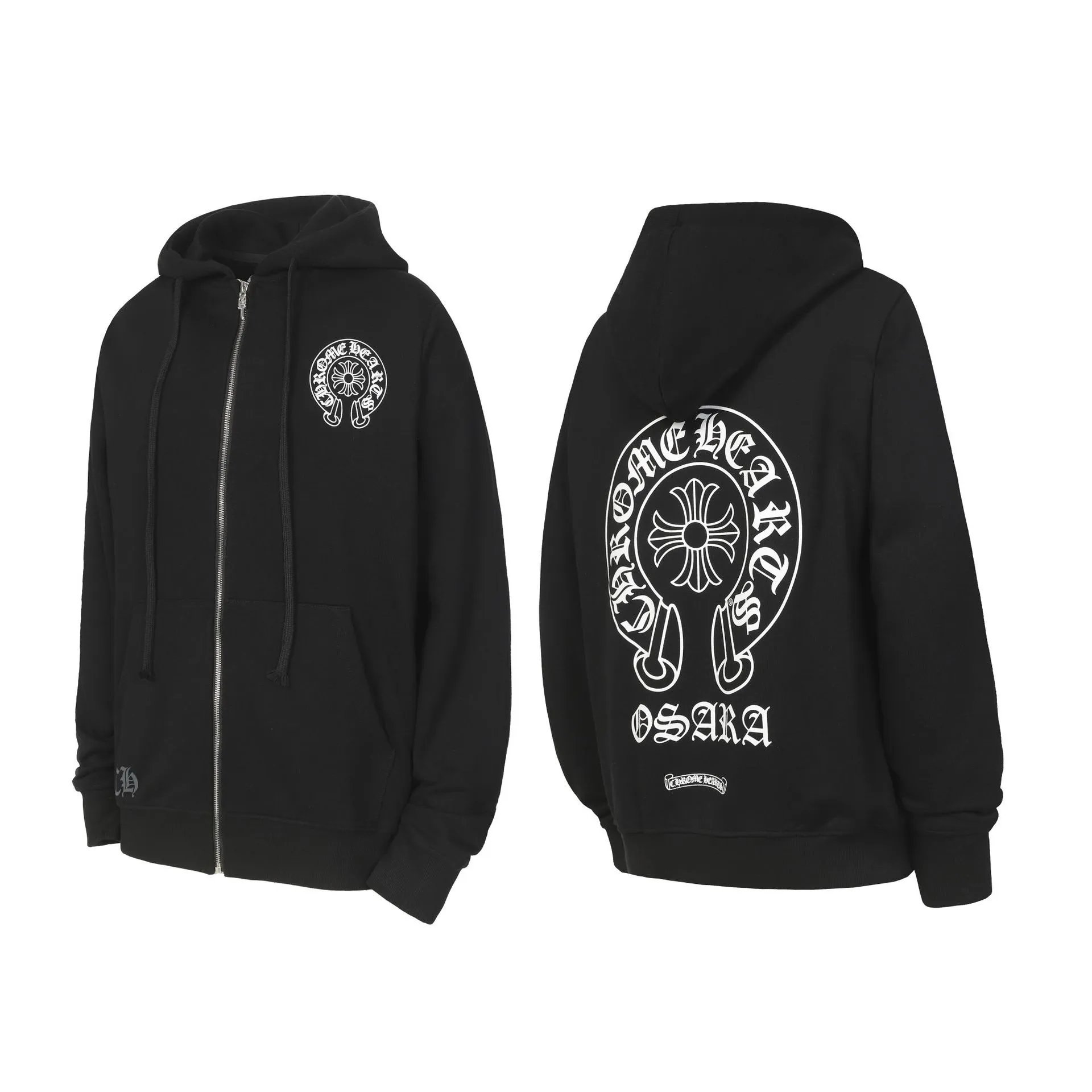 Chrome Hearts Hoodie Black with Ornate Sleeve Print and Circle Logo - 18