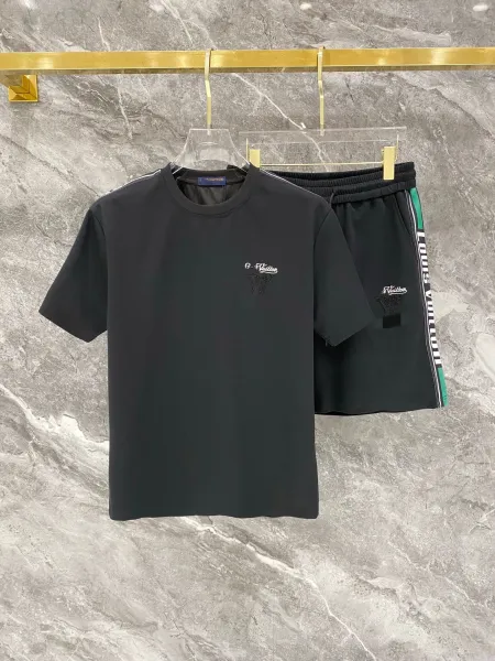 Louis Vuitton Monogram Embroidered T-Shirt and Track Shorts Set Black - 1