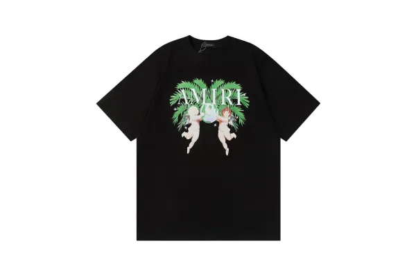 Amiri Palm Angels Cherub Print Black T-Shirt - 1