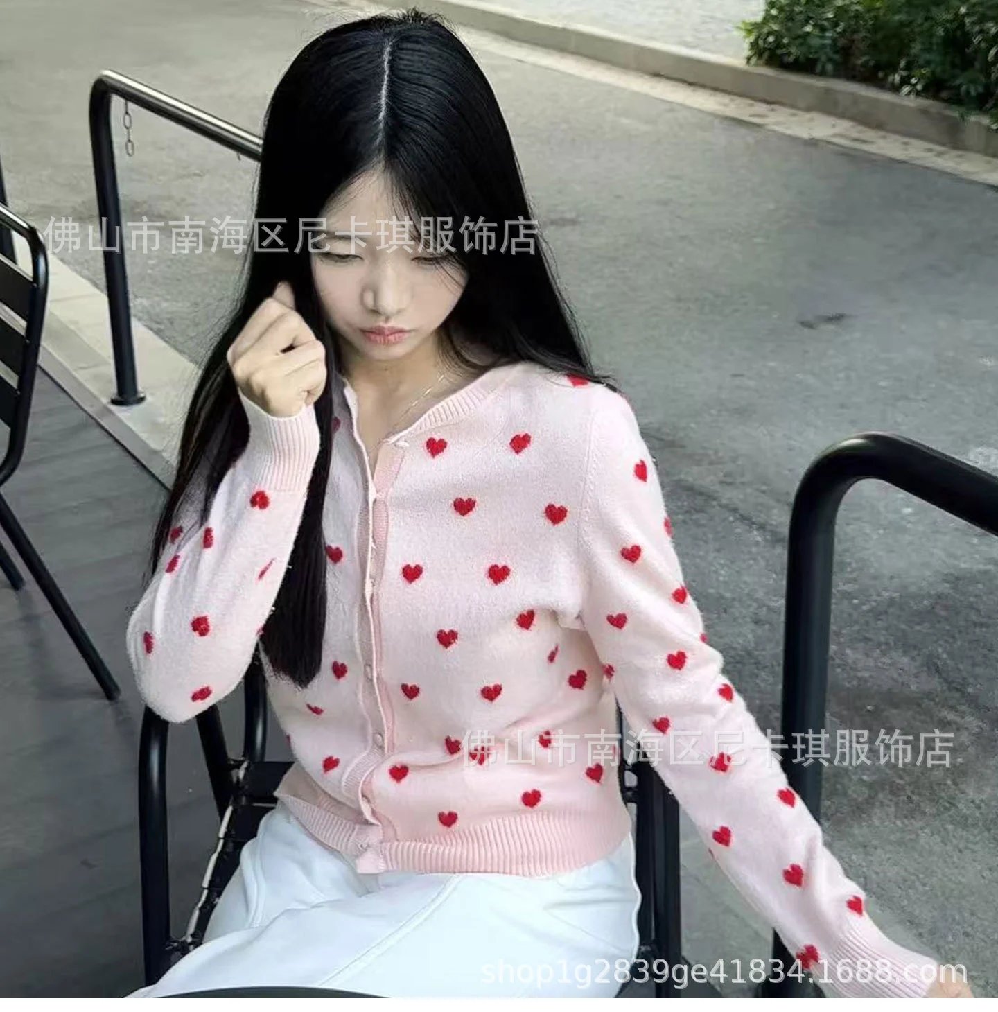 Design Heart Print Knit Cardigan Pink Outerwear.cardigan - 12