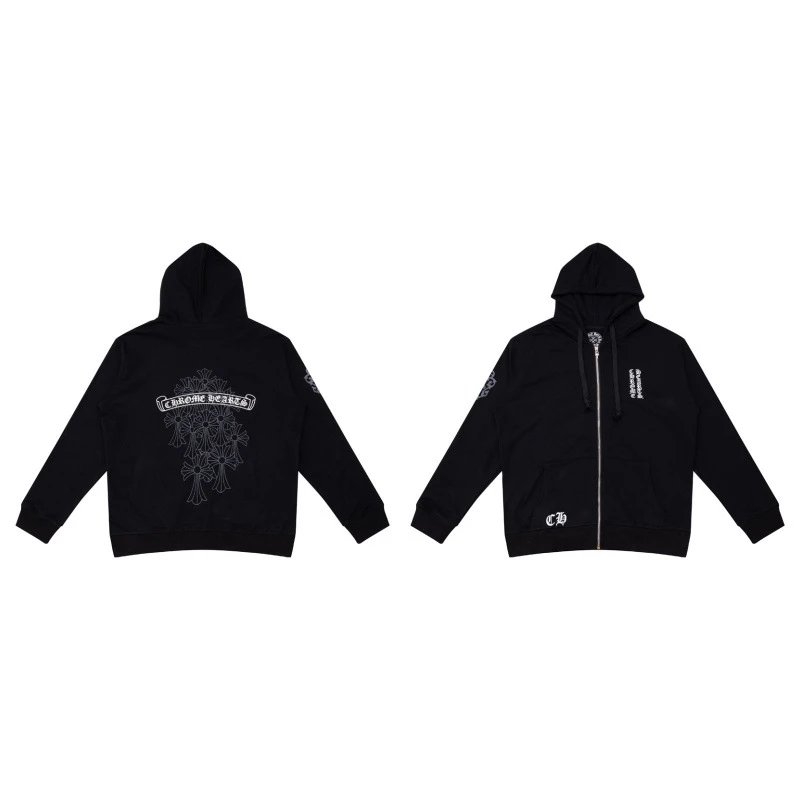 Chrome Hearts Hoodies & Sweatshirts Graphic Full-Zip Hooded Sweatshirt — k 29 Black