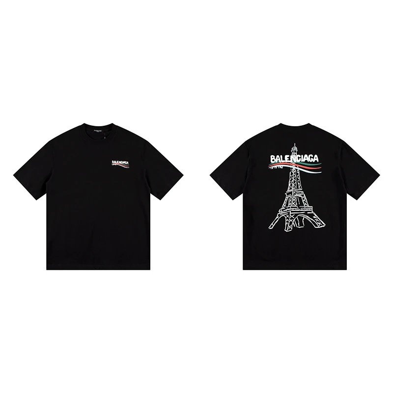 Balenciaga T-Shirts Logo Print Crew Neck — B 0003 Black