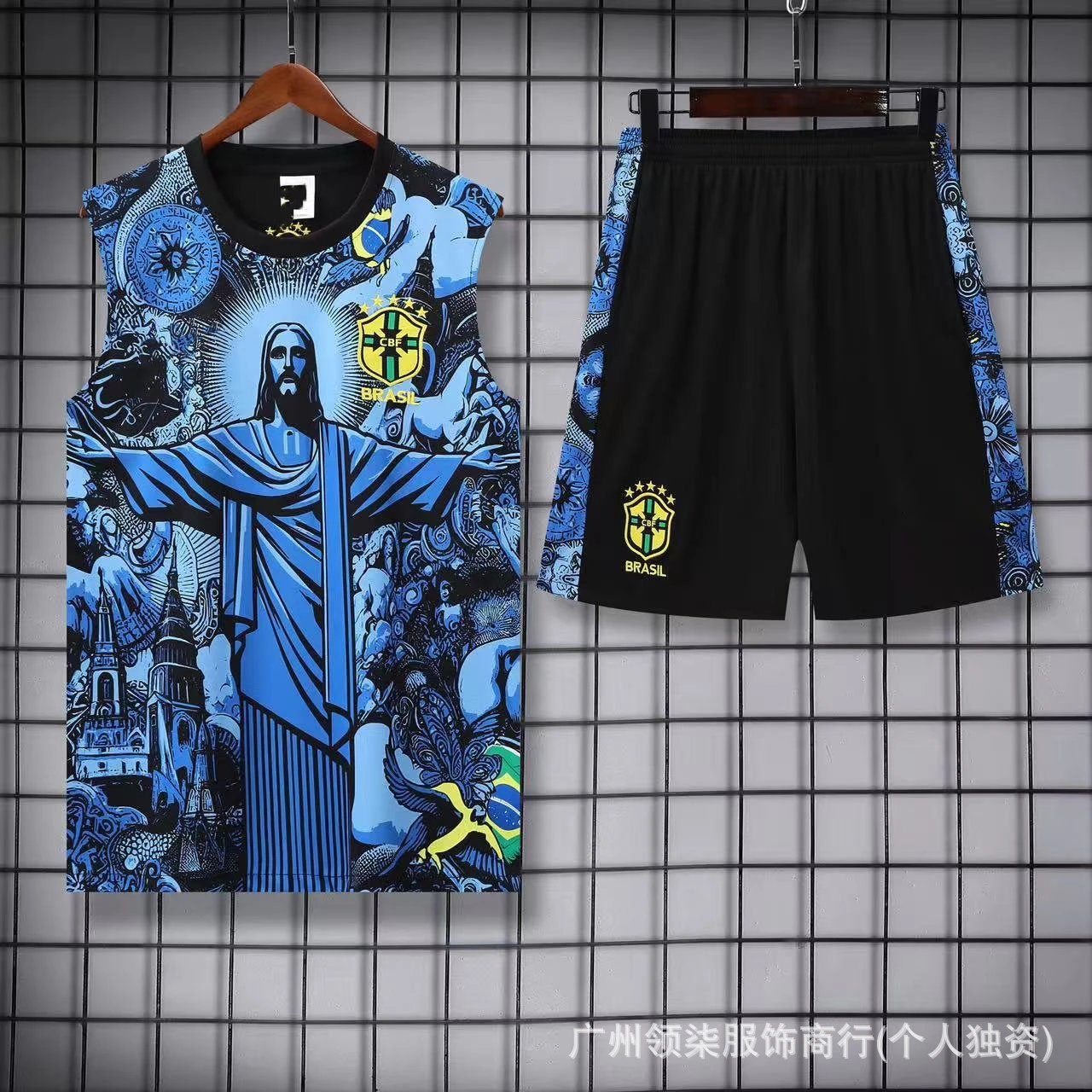 CBF Brazil Christ the Redeemer Graphic Vest Set Black / Blue - 1
