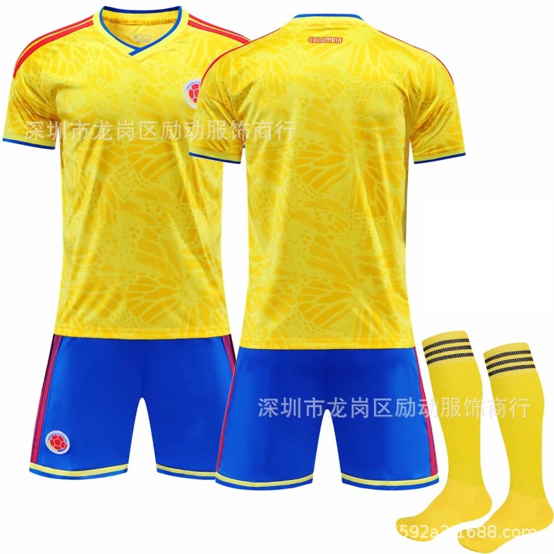 Design Colombia National Team Inspired Soccer Jersey Set Yellow Blue Jersey - 8