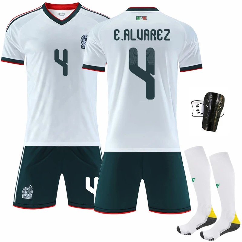Design Mexico National Team H. Lozano #22 Away Jersey Set White / Green Jersey - 3