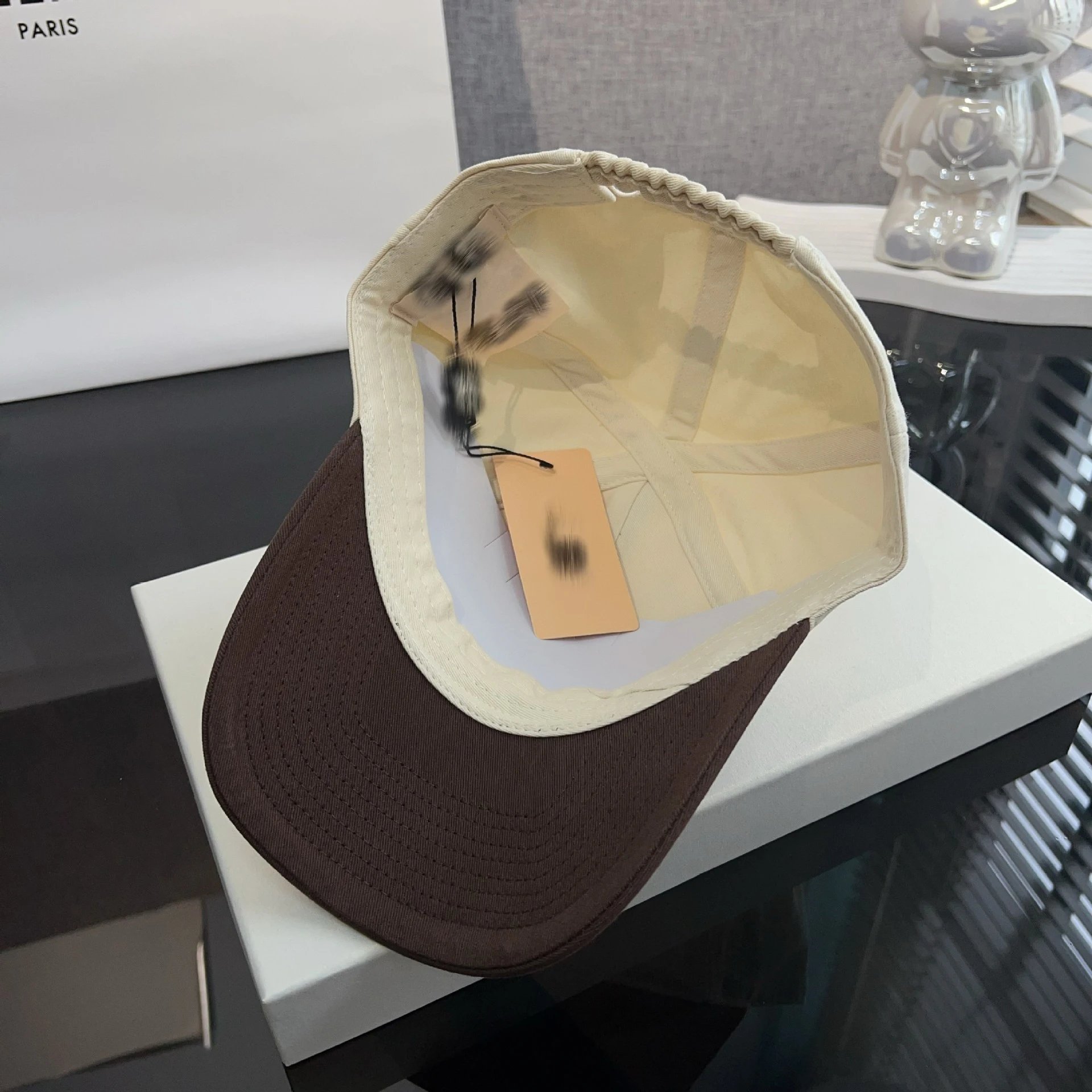 Celine Logo Patch Baseball Cap Navy and Beige - 11
