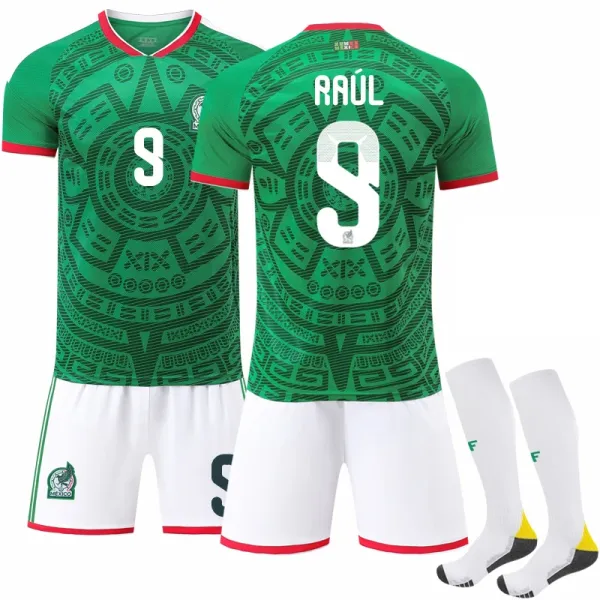 Design Mexico National Team 2022 Home Kit Raúl #9 Green Jersey Set Jersey - 1