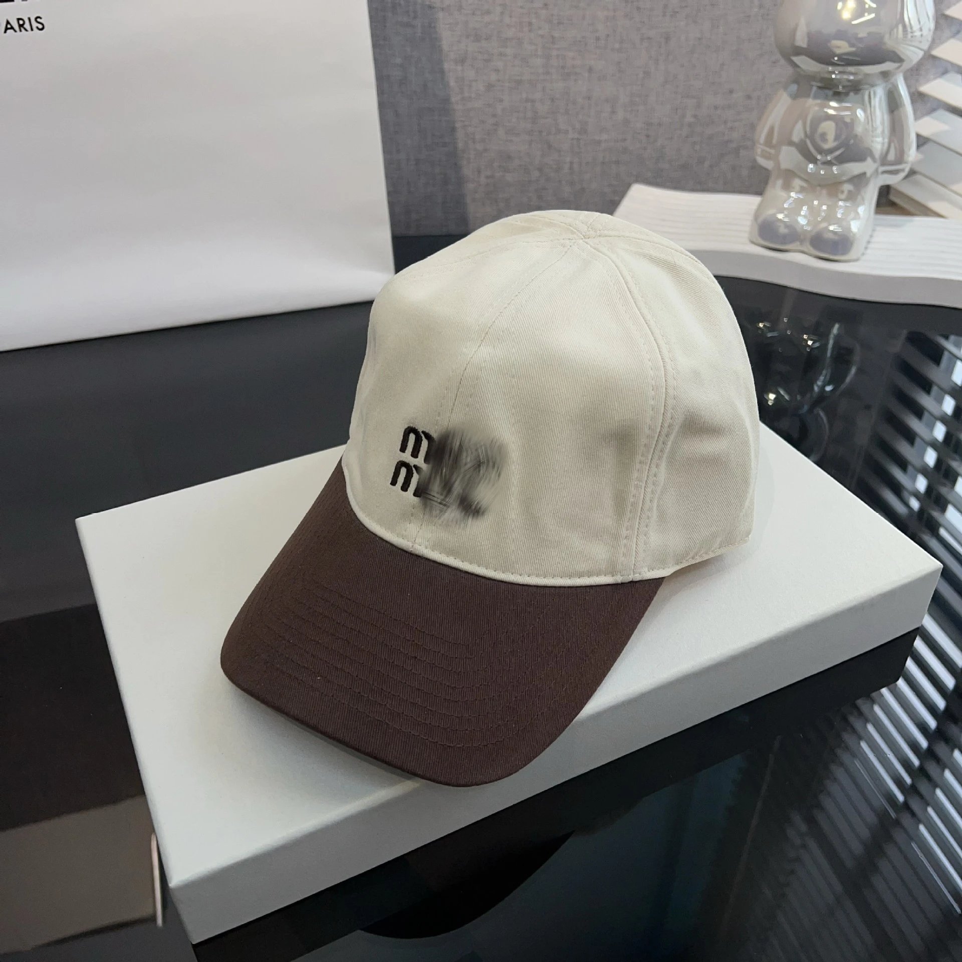 Celine Logo Patch Baseball Cap Navy and Beige - 5