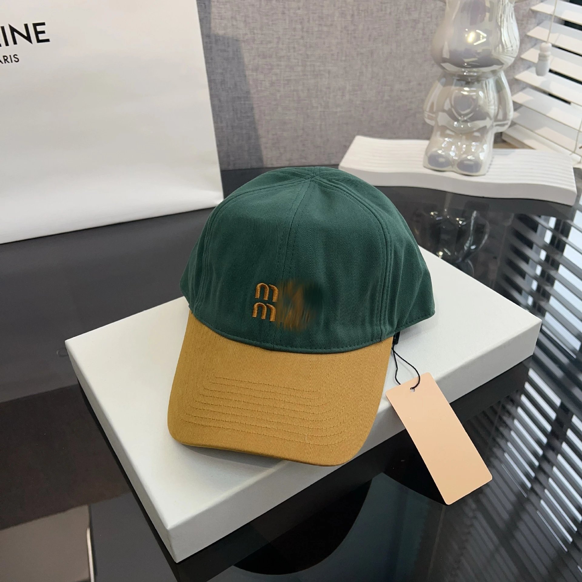 Celine Logo Patch Baseball Cap Navy and Beige - 8