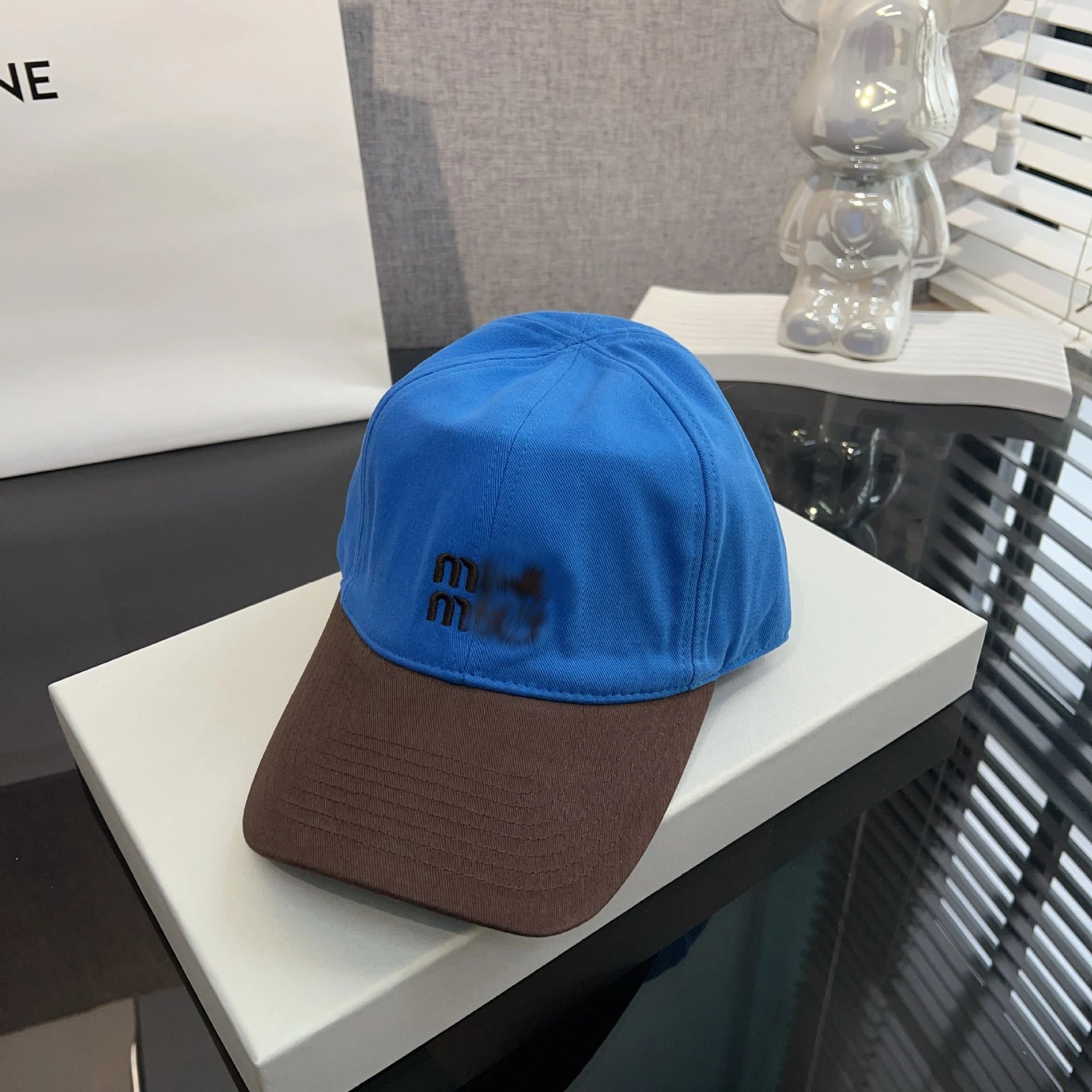 Celine Logo Patch Baseball Cap Navy and Beige - 4
