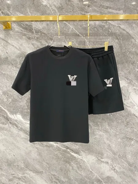 Louis Vuitton Monogram Embroidered Black T-Shirt and Shorts Set - 1