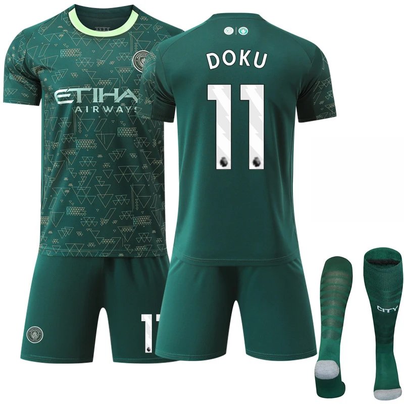 Manchester City FC 2020-21 Third Kit Doku 11 Green Jersey Set - 1