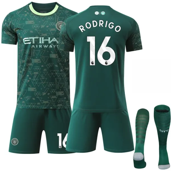 Manchester City FC 2021-22 Third Kit Rodrigo #16 Green Jersey Set - 1