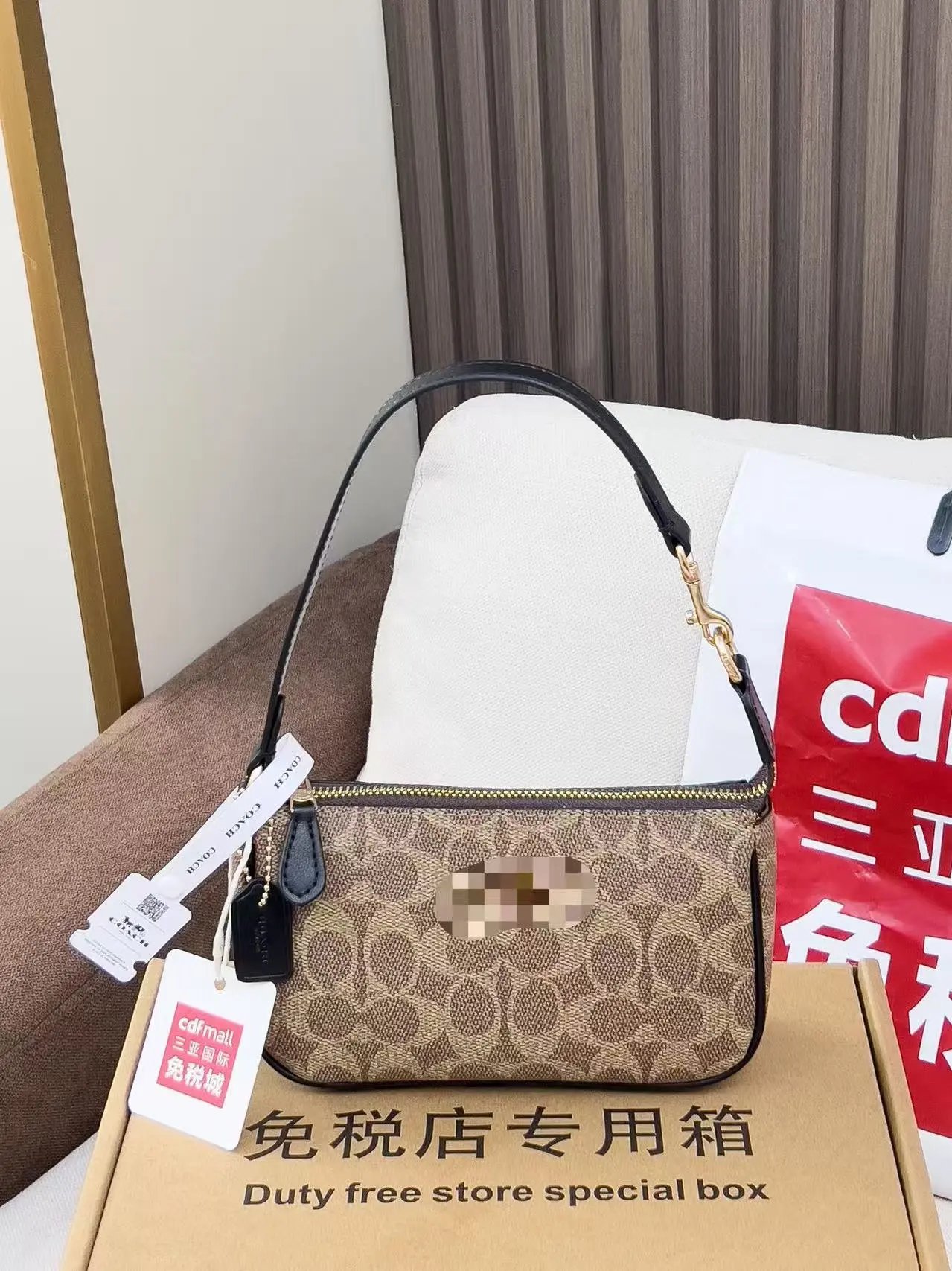 Coach Mini Shoulder Bag Beige Signature Canvas Shoulder Bag - 7