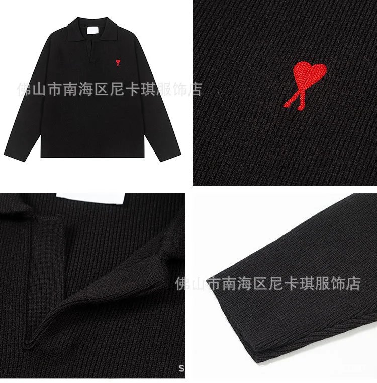 Design Knit Polo Sweater with Heart Logo Olive Green - 4