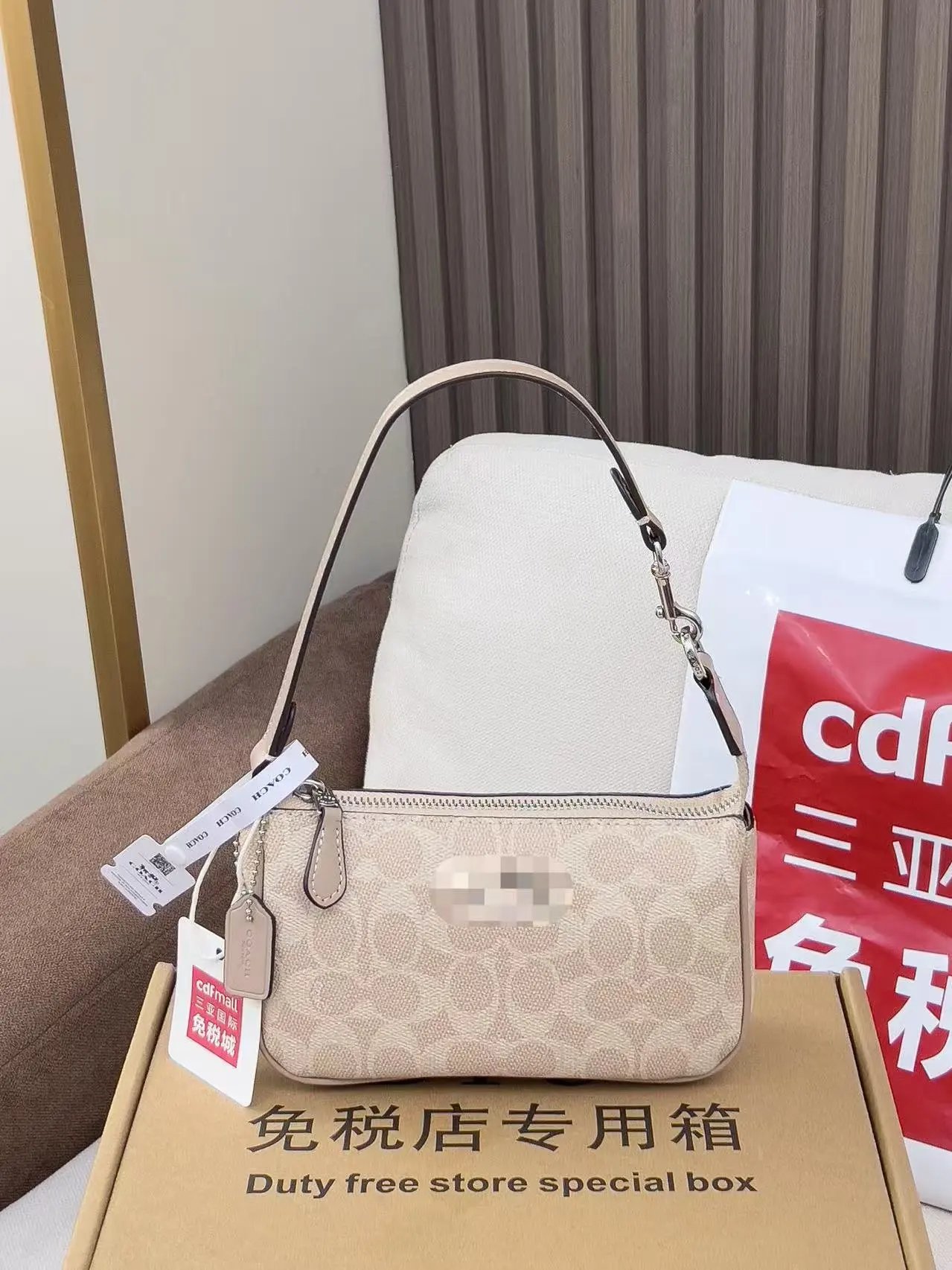 Coach Mini Shoulder Bag Beige Signature Canvas Shoulder Bag - 6