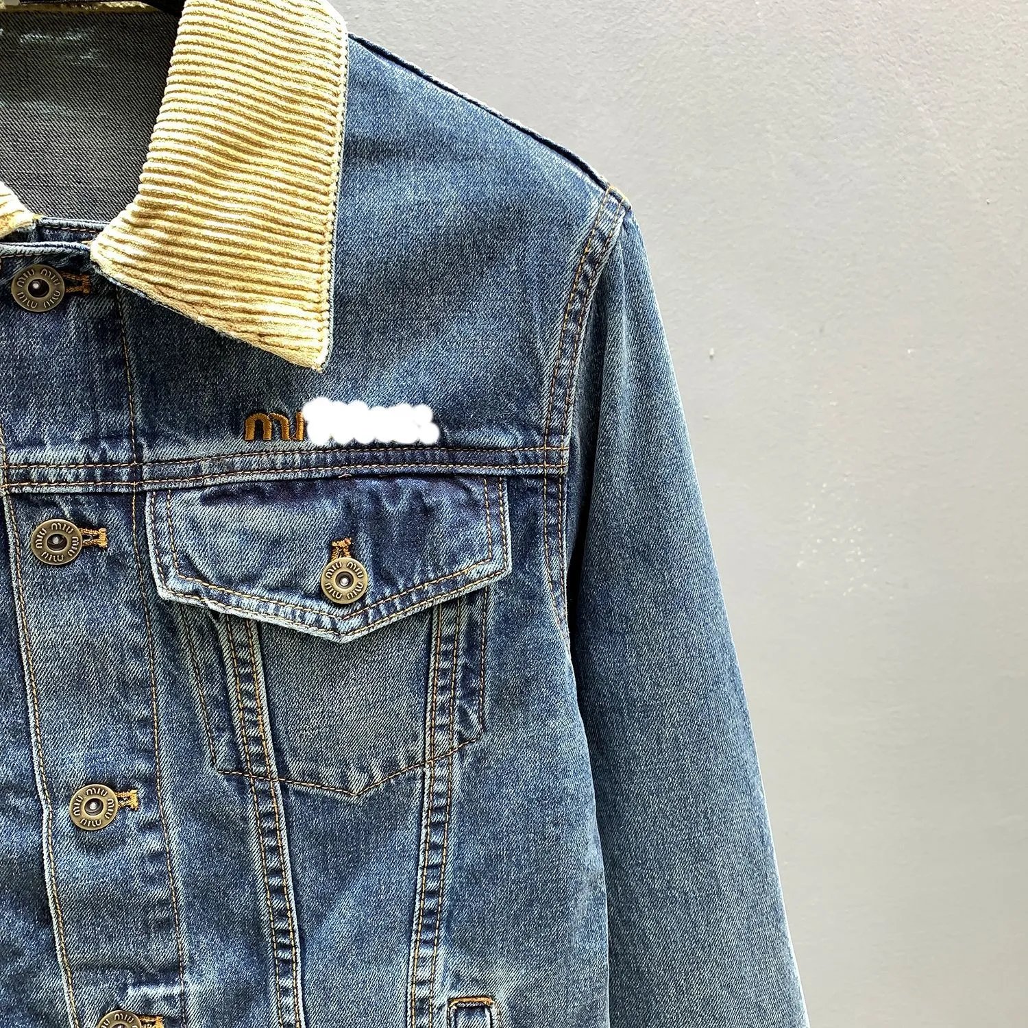 Miu Miu Corduroy Collar Denim Jacket Blue - 9
